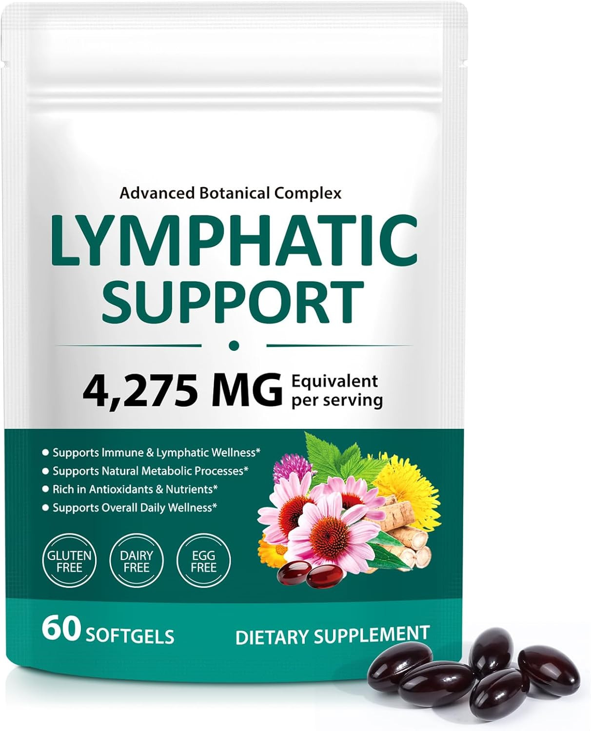 Lymphatic Drainage Supplements, Herbal 4275mg Lymph System Support Supplement fo