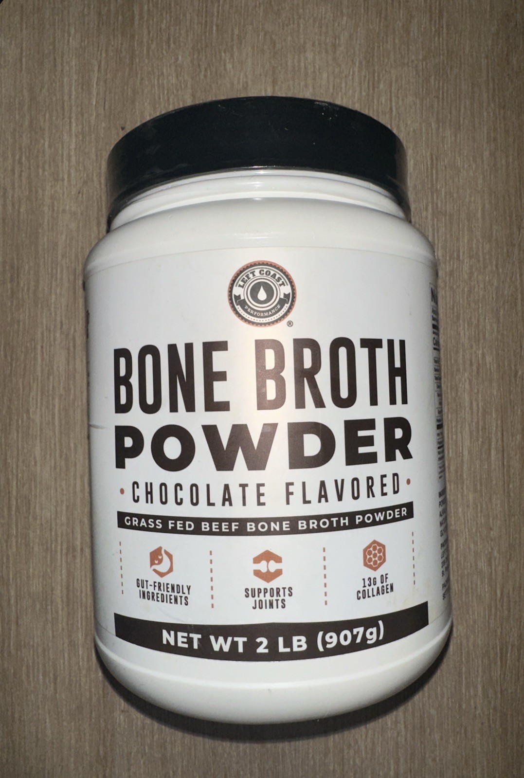 Left Coast Bone Broth Protein Powder Grass Fed Beef, Non-GMO, 2lb. (chocolate)