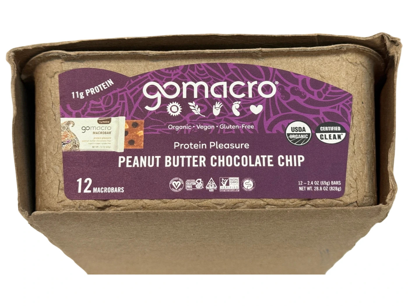 Gomacro Protein Bar (12) 2.4 Oz Peanut Butter Chocolate Chip USDA Organic