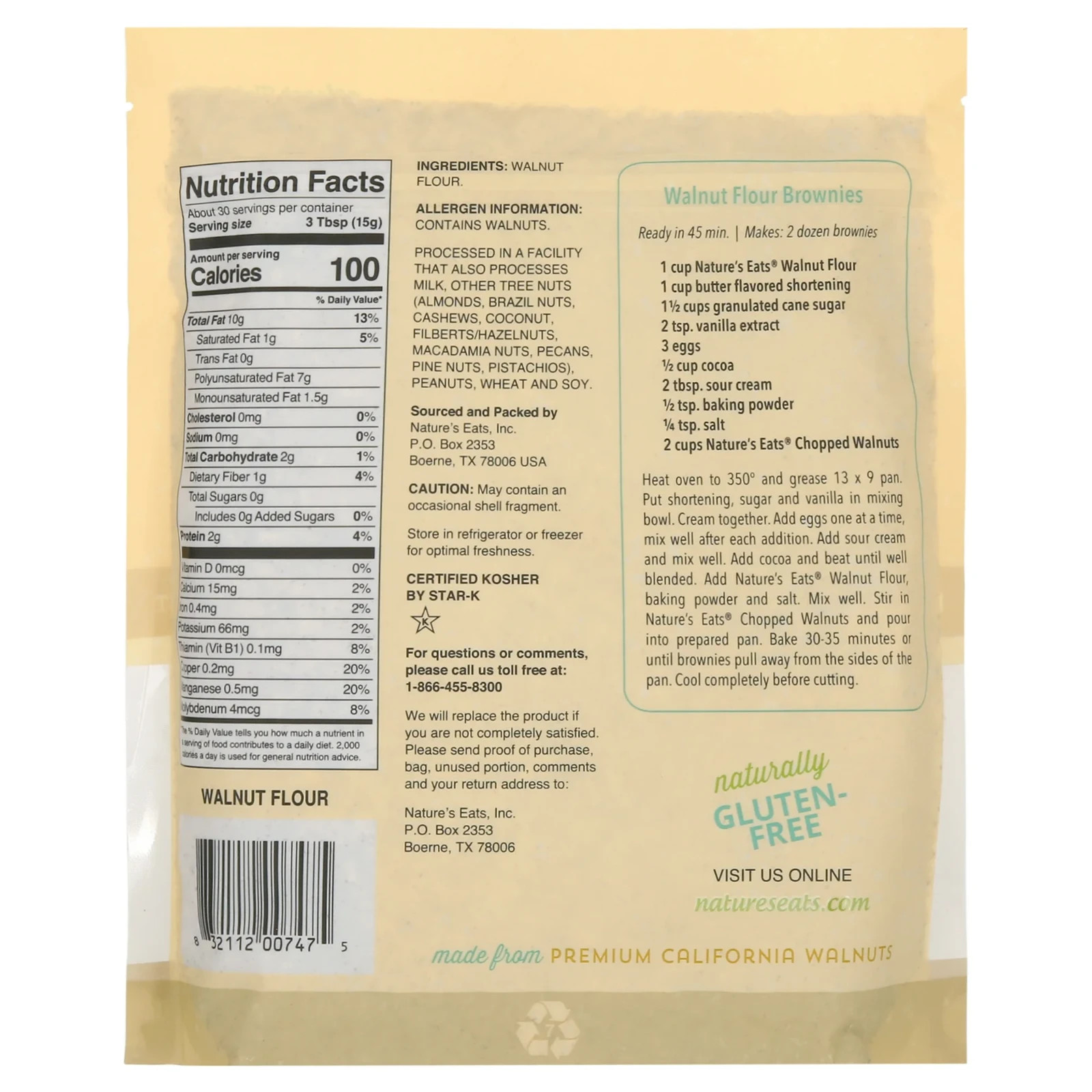 Nature’s Eats Finely Ground 100% Walnut Flour – Gluten-Free, Great Baking, 16 OZ