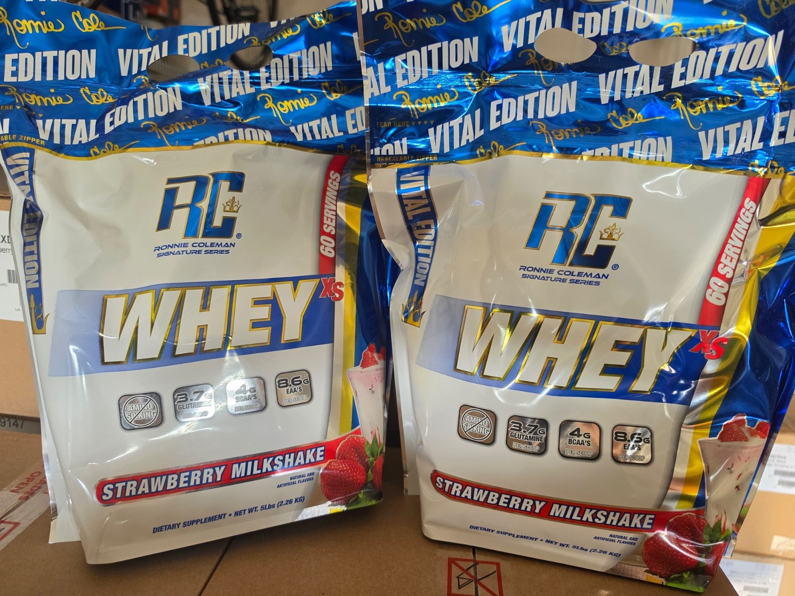 10 Lbs Ronnie Coleman Whey Protein Powder 2-5 lb Bags Strawberry Milkshake