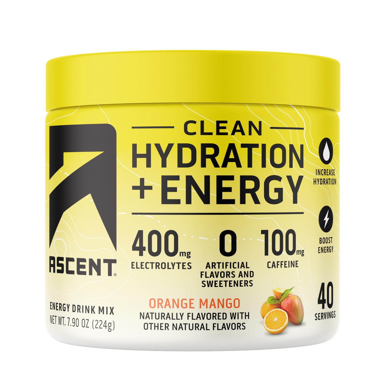 Ascent Clean Hydration + Energy Electrolytes 7.9 Ounce (Pack of 1), No Color