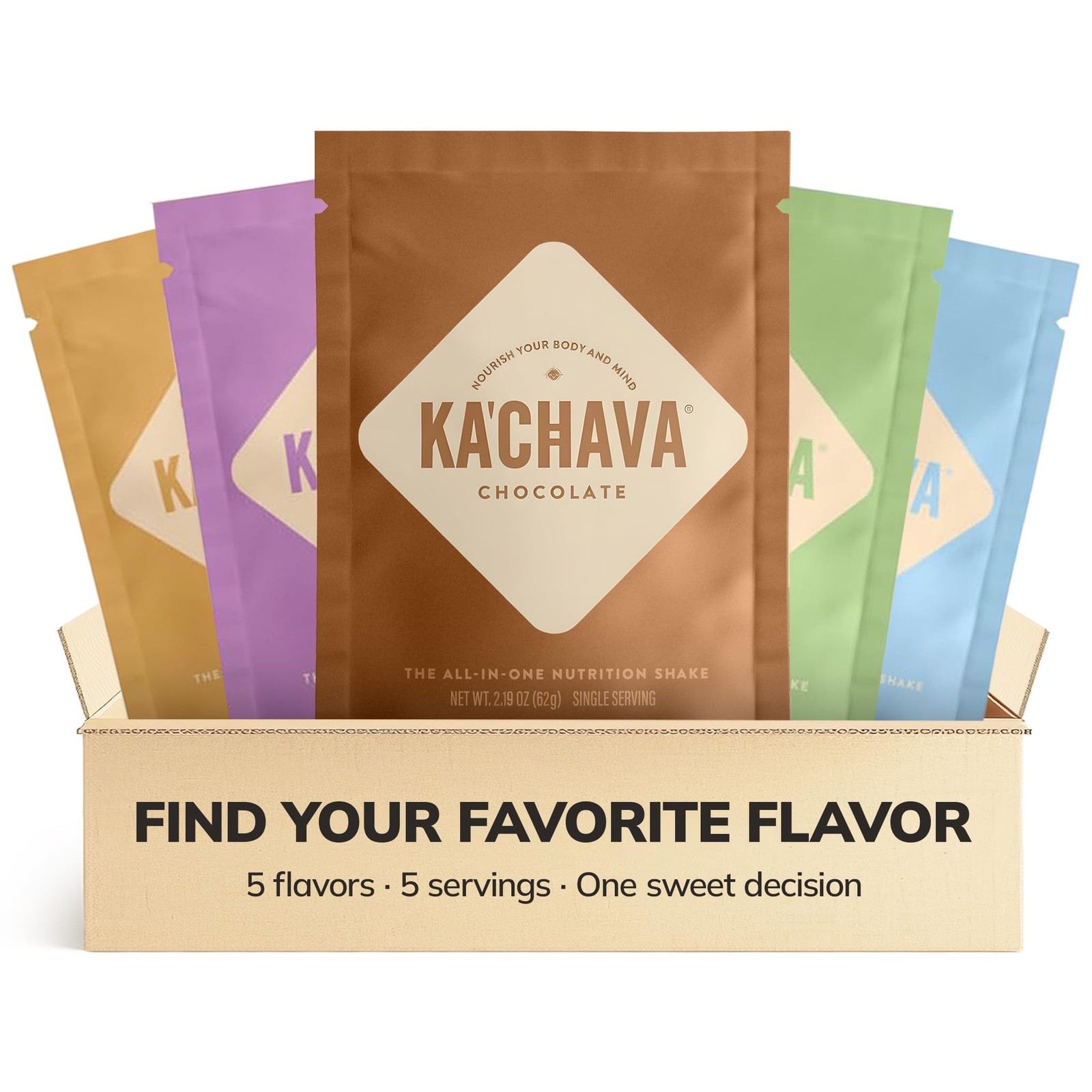 Ka’Chava All-In-One Nutrition Shake Blend, 5 Flavor Sample Pack, 5 5 Servings
