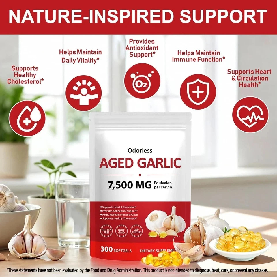 2 PACK Elare Aged Garlic Extract, 300 Softgels, 7500mg Odorless | Heart & Immune