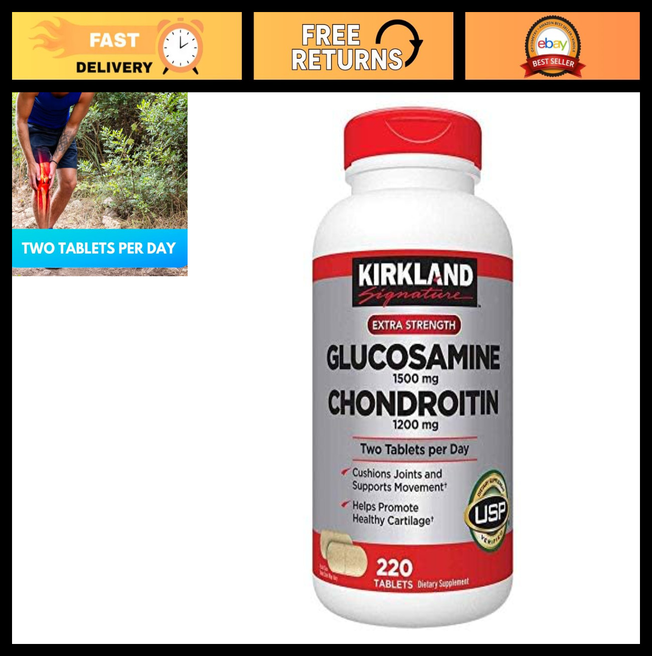 Extra Strength Glucosamine & Chondroitin 1500mg/1200mg – 220 Tablets for Joint H