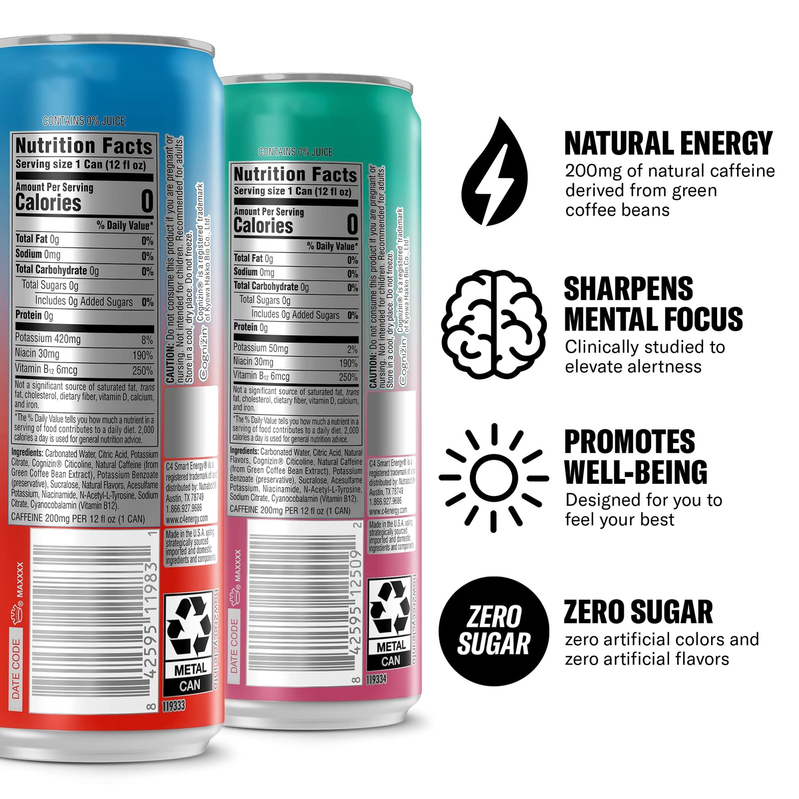 Cellucor C4 Smart Energy Drinks Variety Pack Sugar Free Performance Fuel 12 Pack