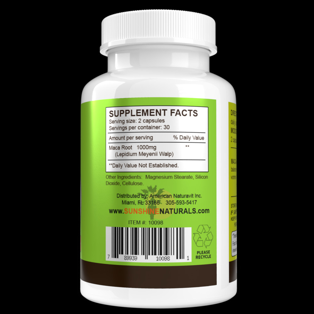 Sunshine Naturals Maca Root 1000 Mg Energy & Hormonal Support 60 Caps