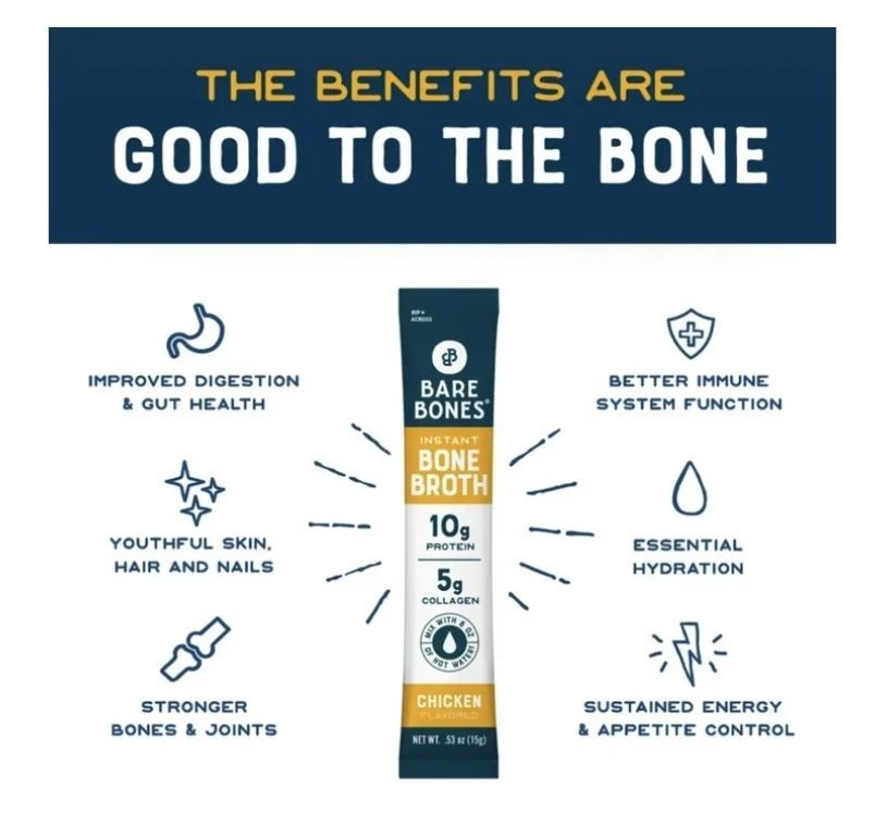 Bare Bones Instant Chicken Bone Broth Sticks, 10G Protein, 4.23 oz, 8 Count