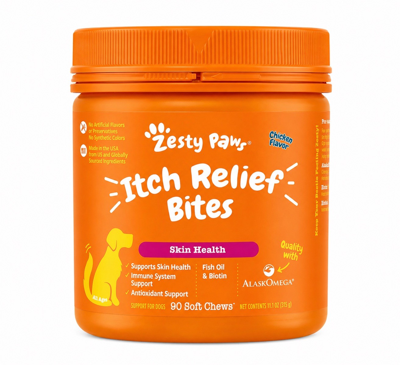 Zesty Paws Itch Relief Bites For Dogs Chicken Flavor 90 Soft Chews EXP 05/2027