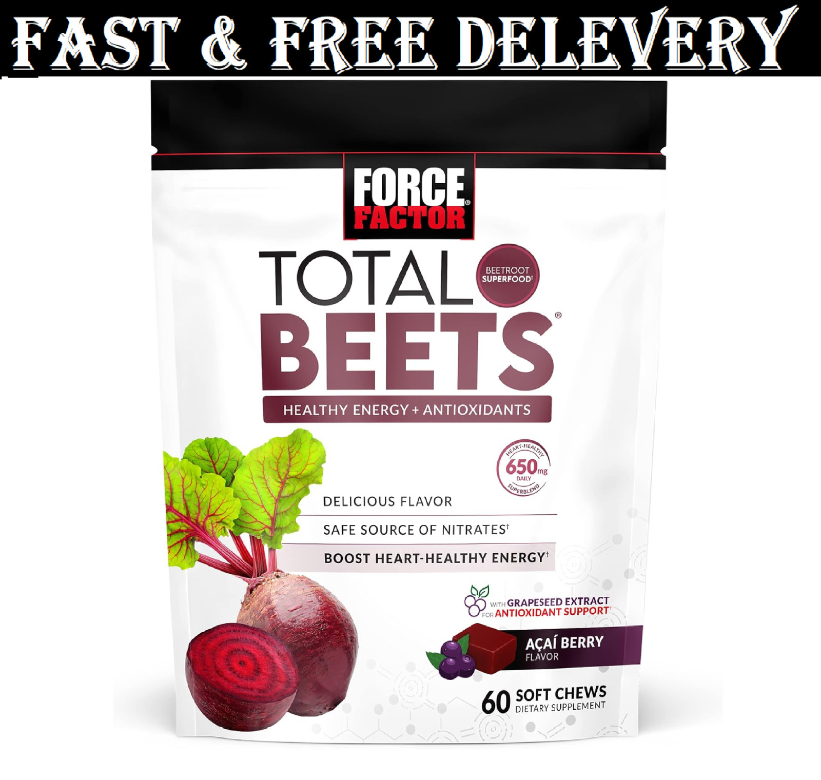 Force Factor Total Beets Blood Pressure Support, Beet Root Supplement Soft Chew