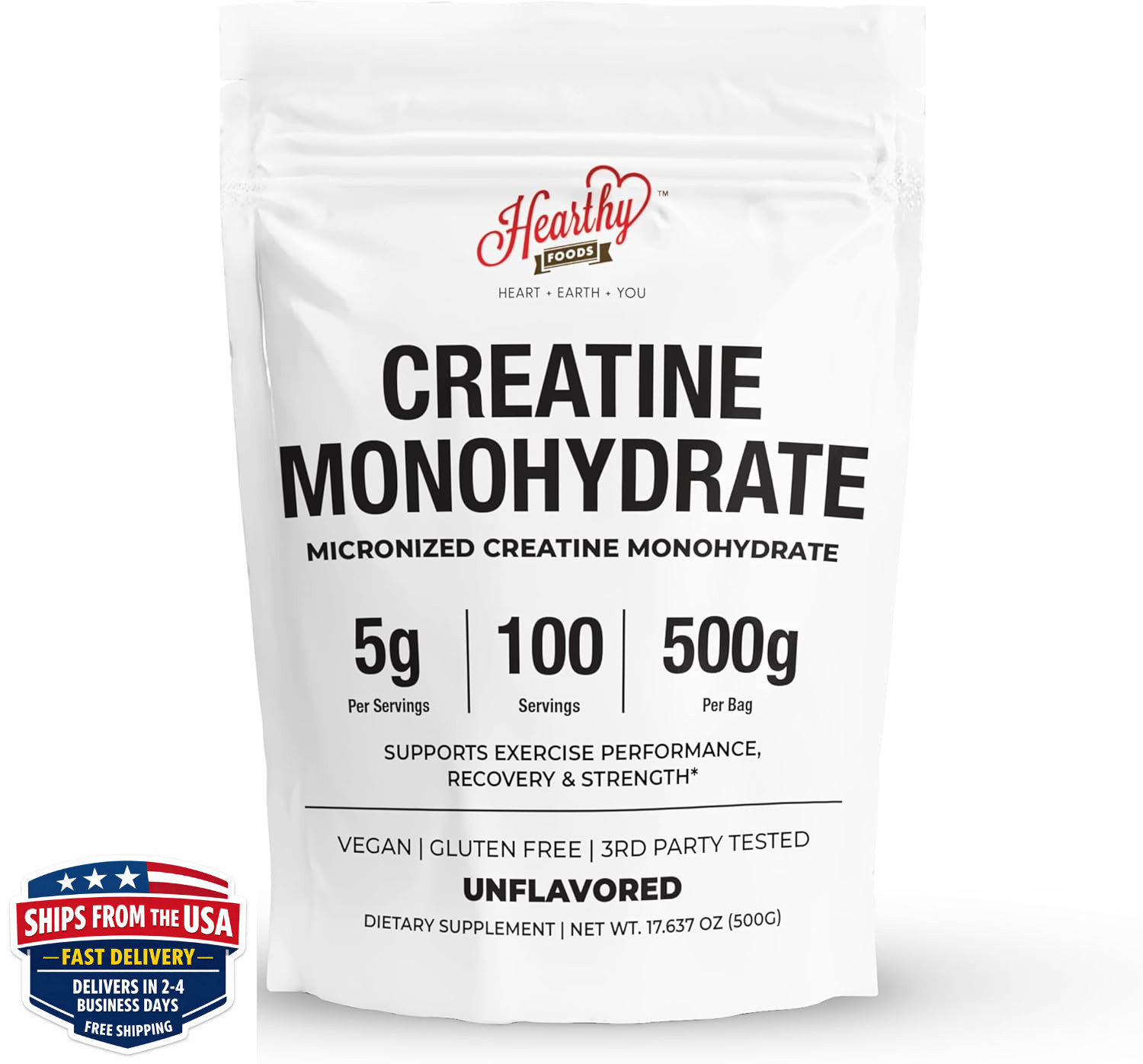 Creatine Monohydrate Micronized Powder 500G – 100 Servings, 5000mg Per Serving