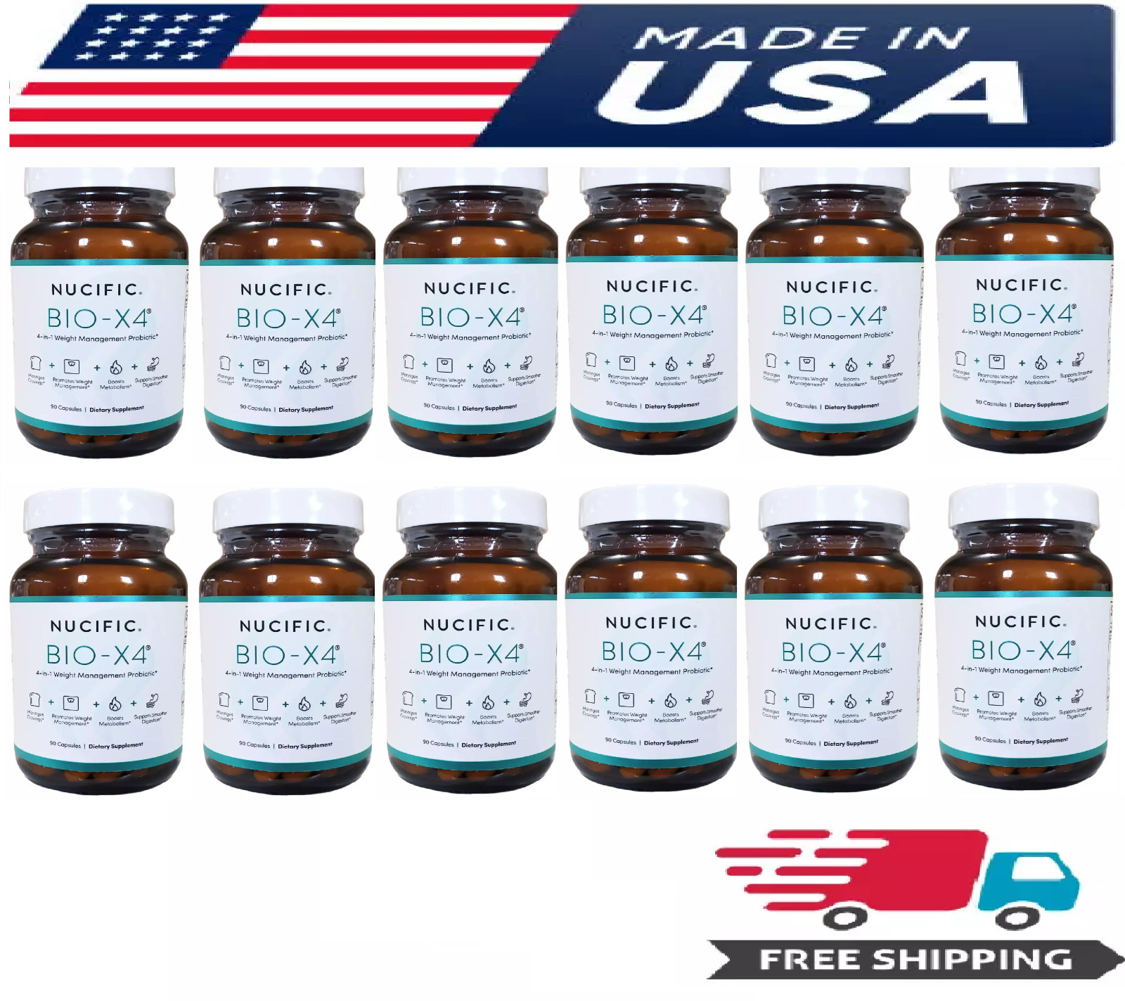 PACK OF 12-AUTHENTIC BIO-X4 Nucific Weight Los Manage Probiotic Metabolism Bost