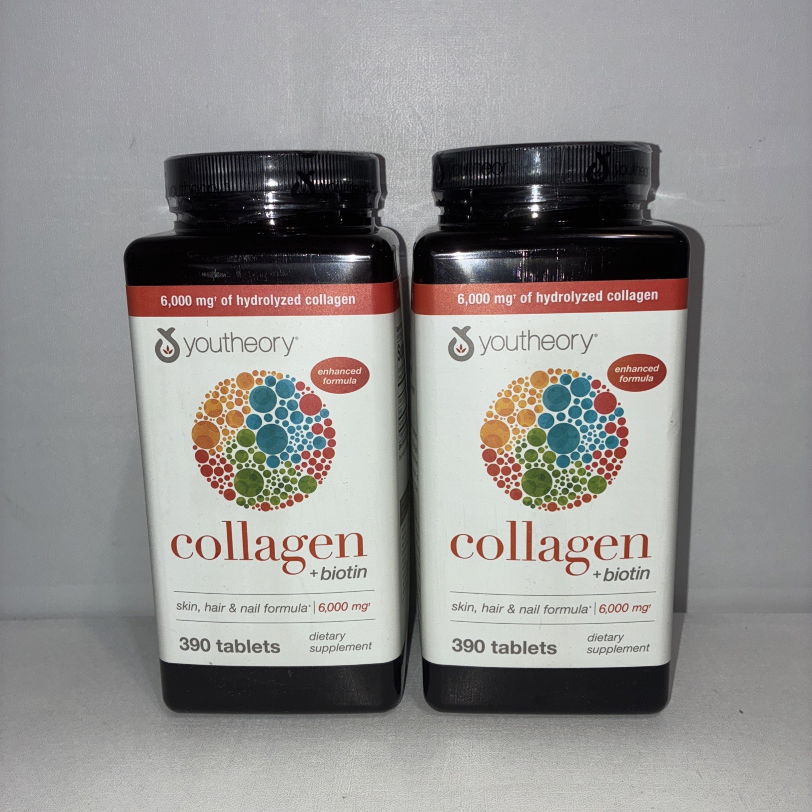 Lot Of 2-youtheory Collagen Plus Biotin, 390 Tablets Per Bottle/ Exp 04/2026