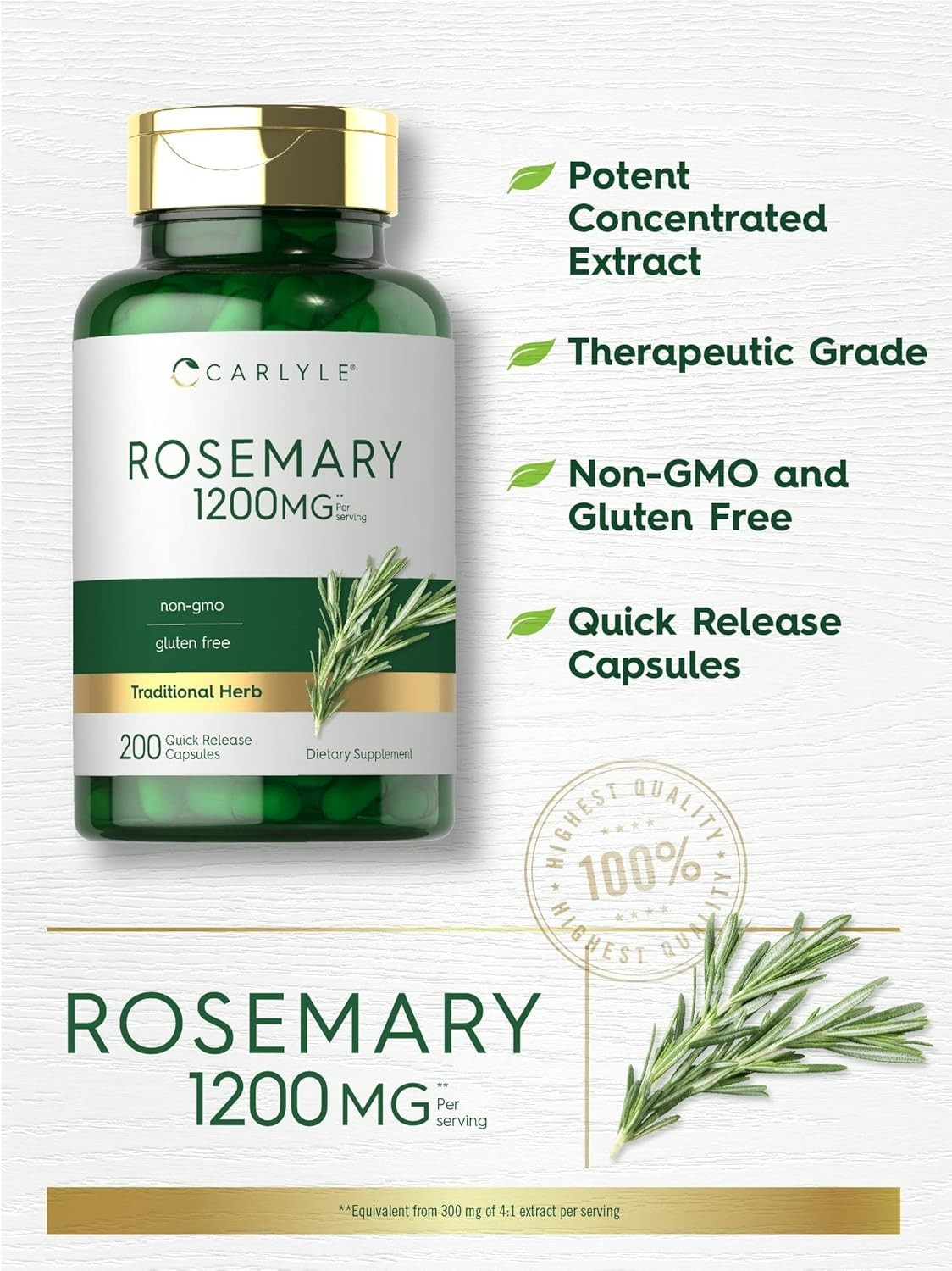 Rosemary Capsules | 1200Mg | 200 Count | Non-Gmo & Gluten Free Extract