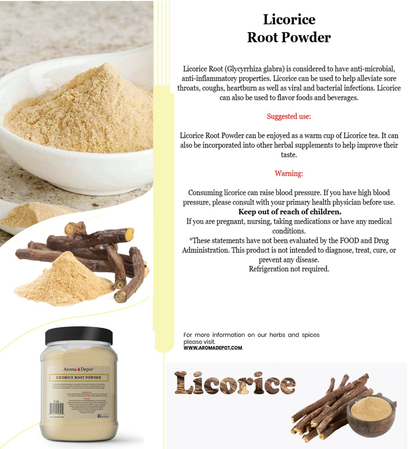 Licorice Root Powder (Liquorice) Mulethi Glycyrrhiza glabra 100% Natural Raw