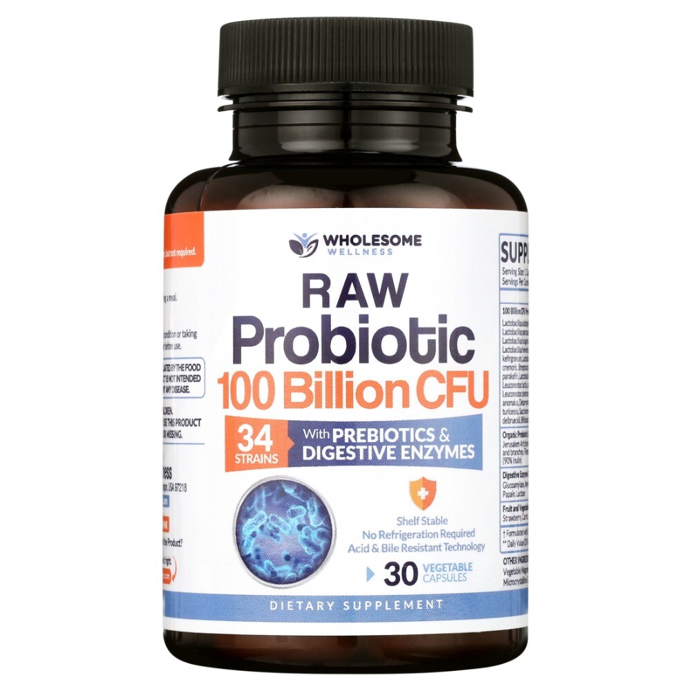 Raw Probiotics 100 Billion CFU Digestive Enzymes Prebiotic Gas Bloating 30 Pill