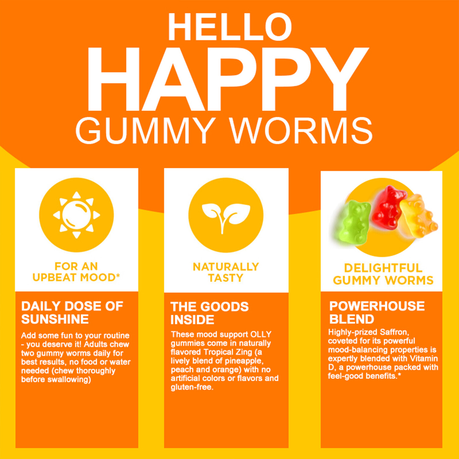 Hello Happy Gummies – Optimistic Mood, Reduce Fatigue – with Vitamin D & Saffron