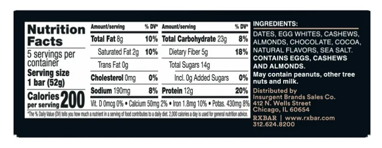 RXBAR Chocolate Sea Salt Chewy Protein Bars Gluten-Free Ready-to-Eat 10 Count