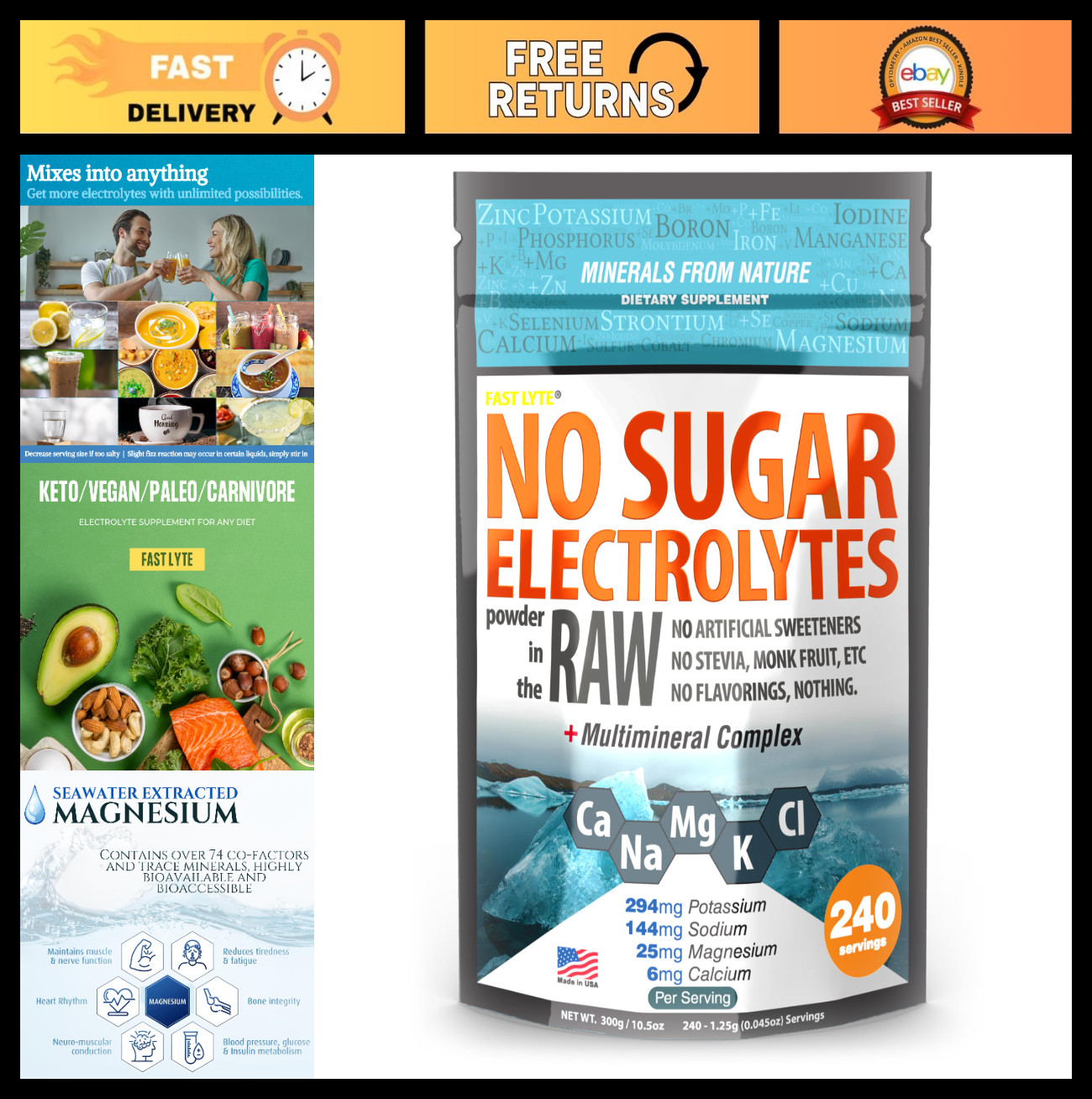 Electrolyte Powder – No Sugar, Keto, Vegan | Mix in Coffee, Smoothies, Juice & M
