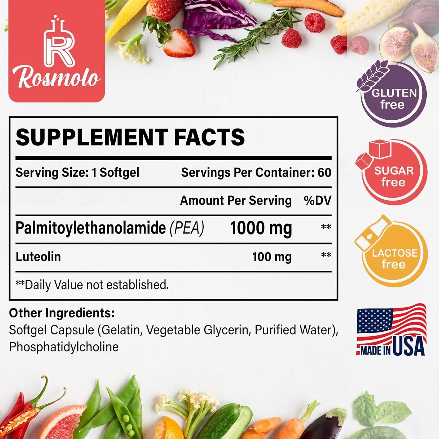 Liposomal Palmitoylethanolamide 1000 Mg + Luteolin 100 Mg, Micronized Pea 99%…