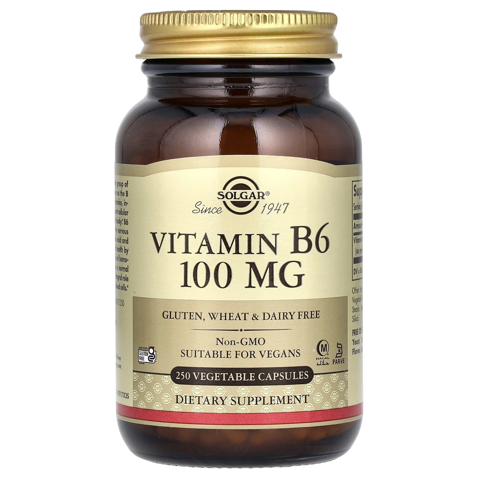 2 X Solgar, Vitamin B6, 100 mg, 250 Vegetable Capsules