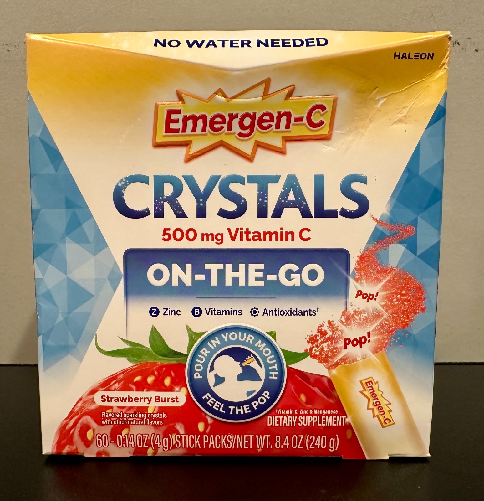 Emergen-C Crystals ON THE GO Strawberry Burst 500mg Vitamin C 60 Count EXP 07/27