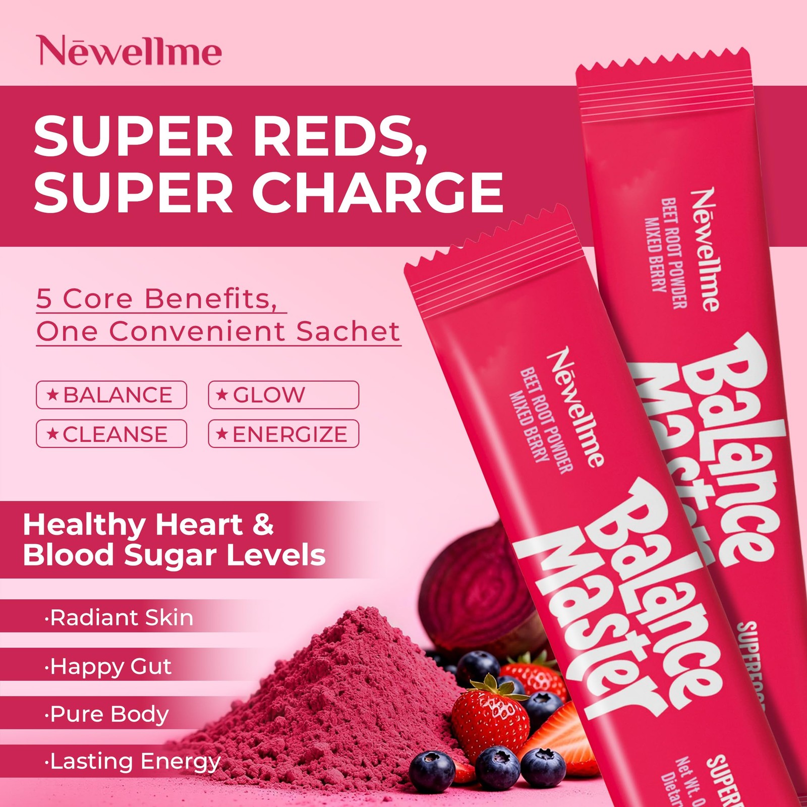 NEWELLME Balance Master Super Reds Powder Stick Packs, 2.11 Ounce (Pack of 1)