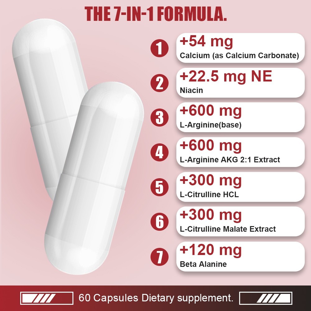 60 Capsules Nitric Oxide Booster Supplement for Vasodilation & Muscle Health