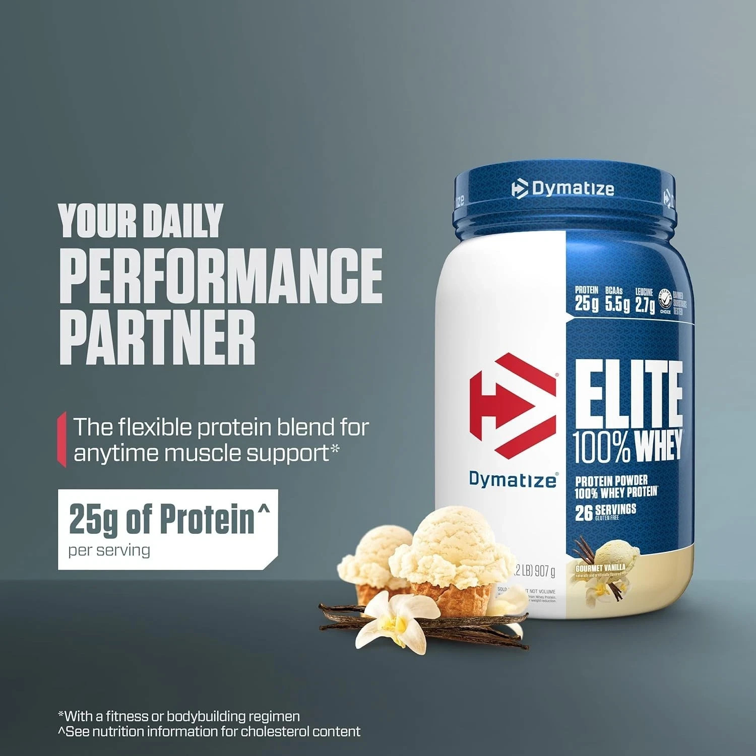 Dymatize Elite 100% Whey Protein Powder, L-Leucine, Gourmet Vanilla, 32 Oz