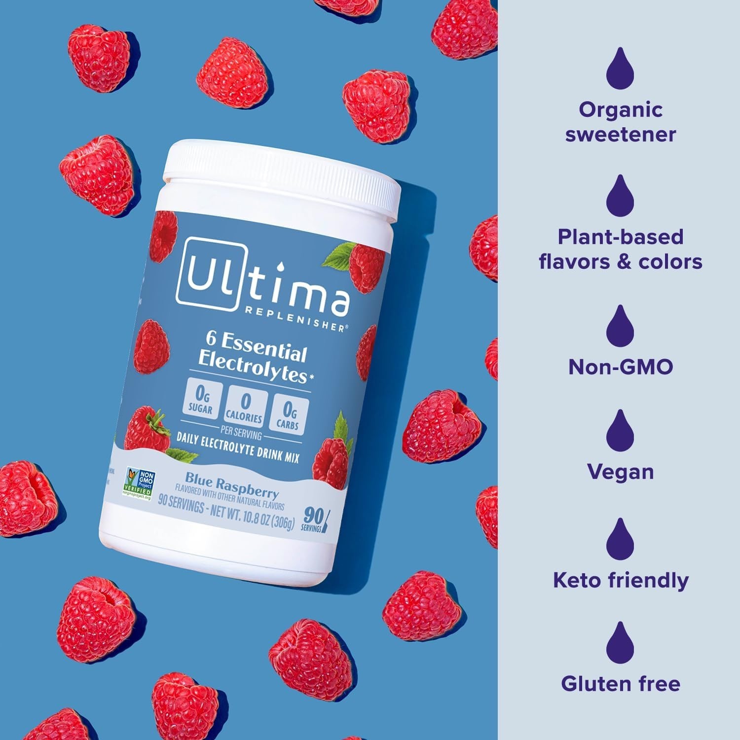 Daily Sugar-Free Blue Raspberry Electrolyte Powder – & Keto, 90 Servings
