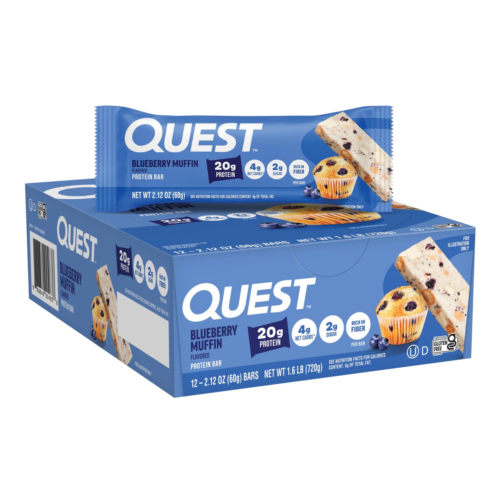 Quest Nutrition Blueberry Muffin Protein Bars, 20g Protein, 2g Sugar, 5g Net …