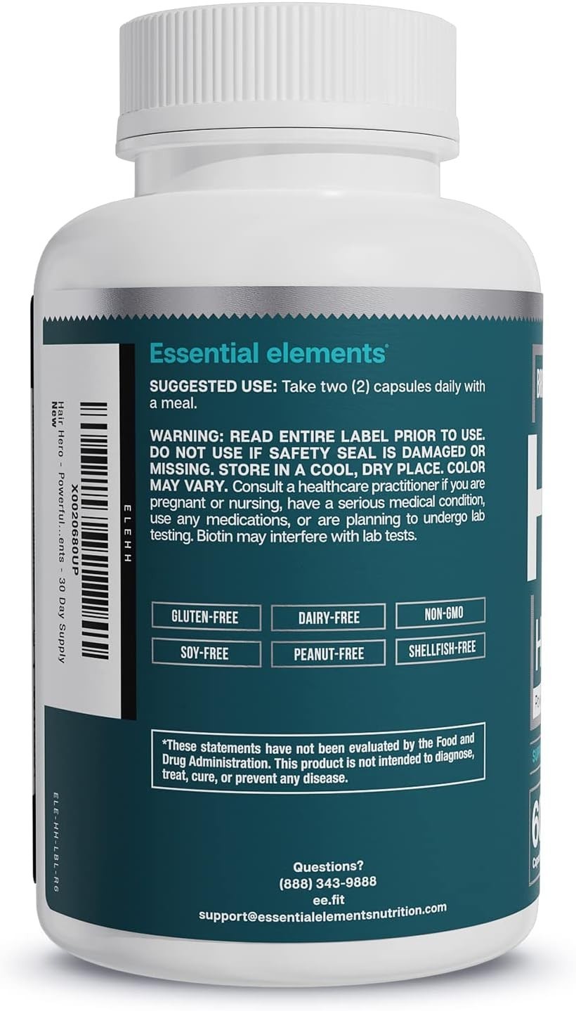 Essential Elements Hair Hero | 5000mcg Biotin for Men | Growth & Strength (60ct)