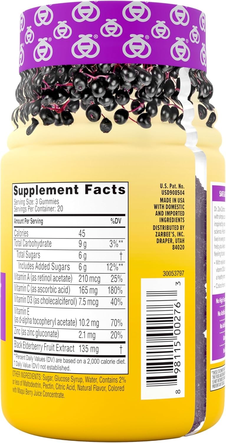Zarbee’s Elderberry Gummies Daily Immune Support 60 Count (Pack of 1)