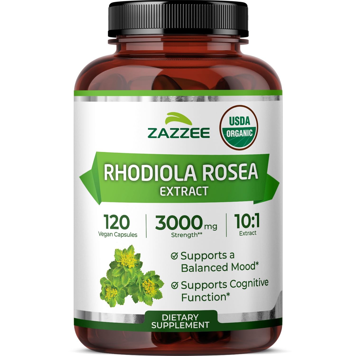 Zazzee USDA Organic Rhodiola 101 Extract, 120 Capsules, 4 Month Supply, Rhodi…
