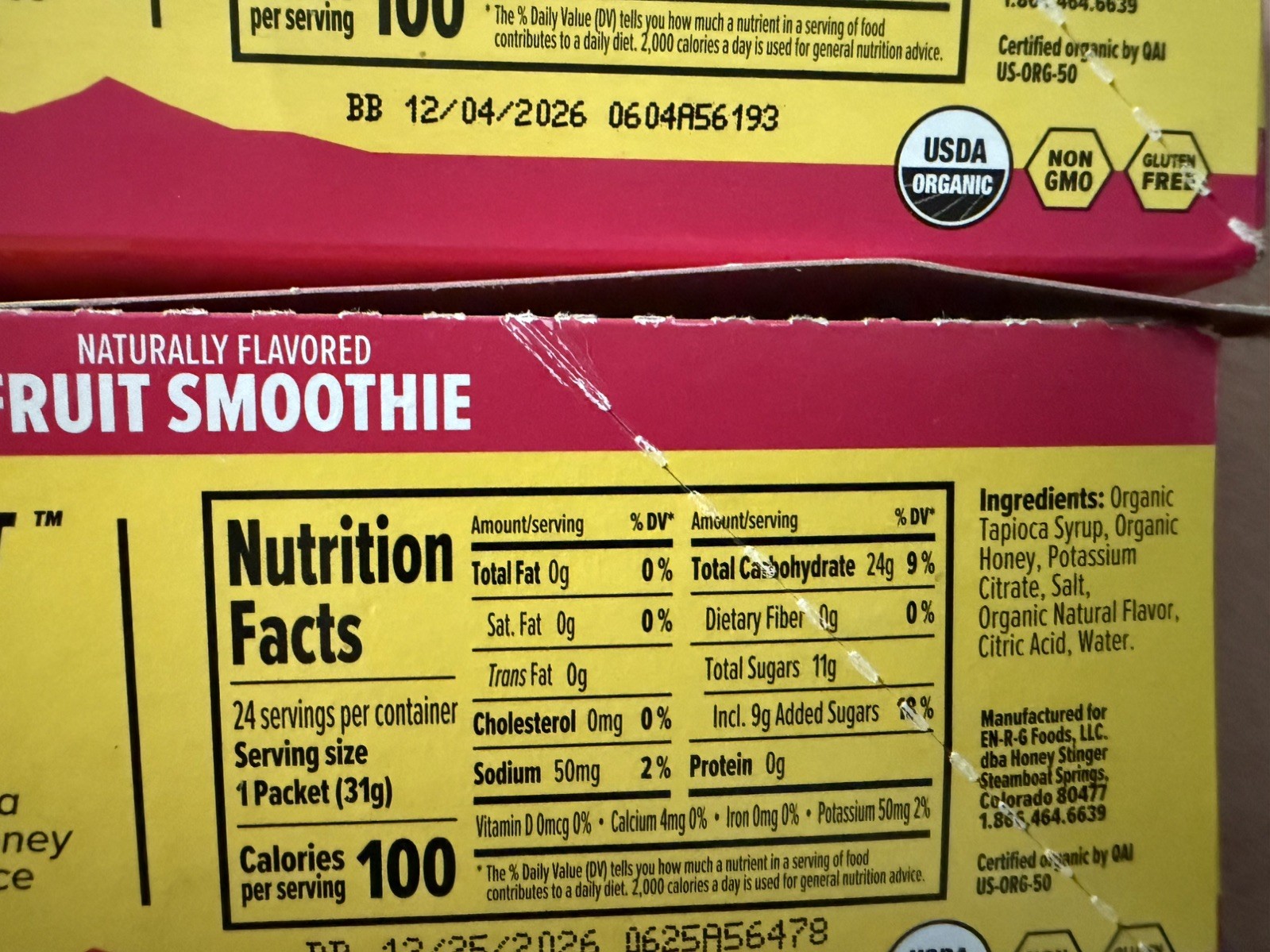 47 SEALED Honey Stinger Energy Gel Fruit Smoothie 2 Boxes Fuel Exp 12/2026