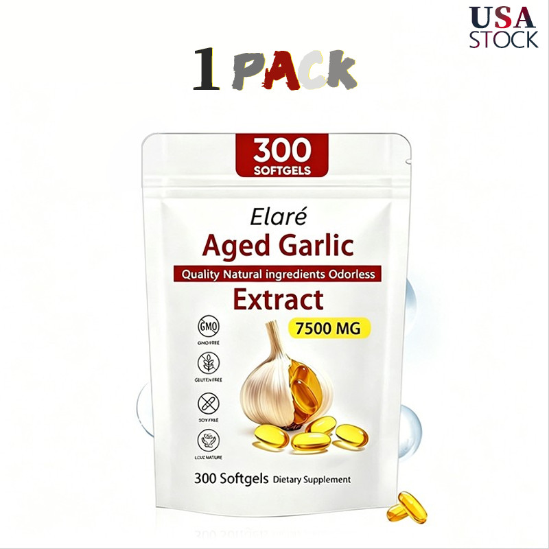 1-3PACK Elare Aged Garlic Extract, 300 Softgels, 7500mg Odorless Heart & Immune