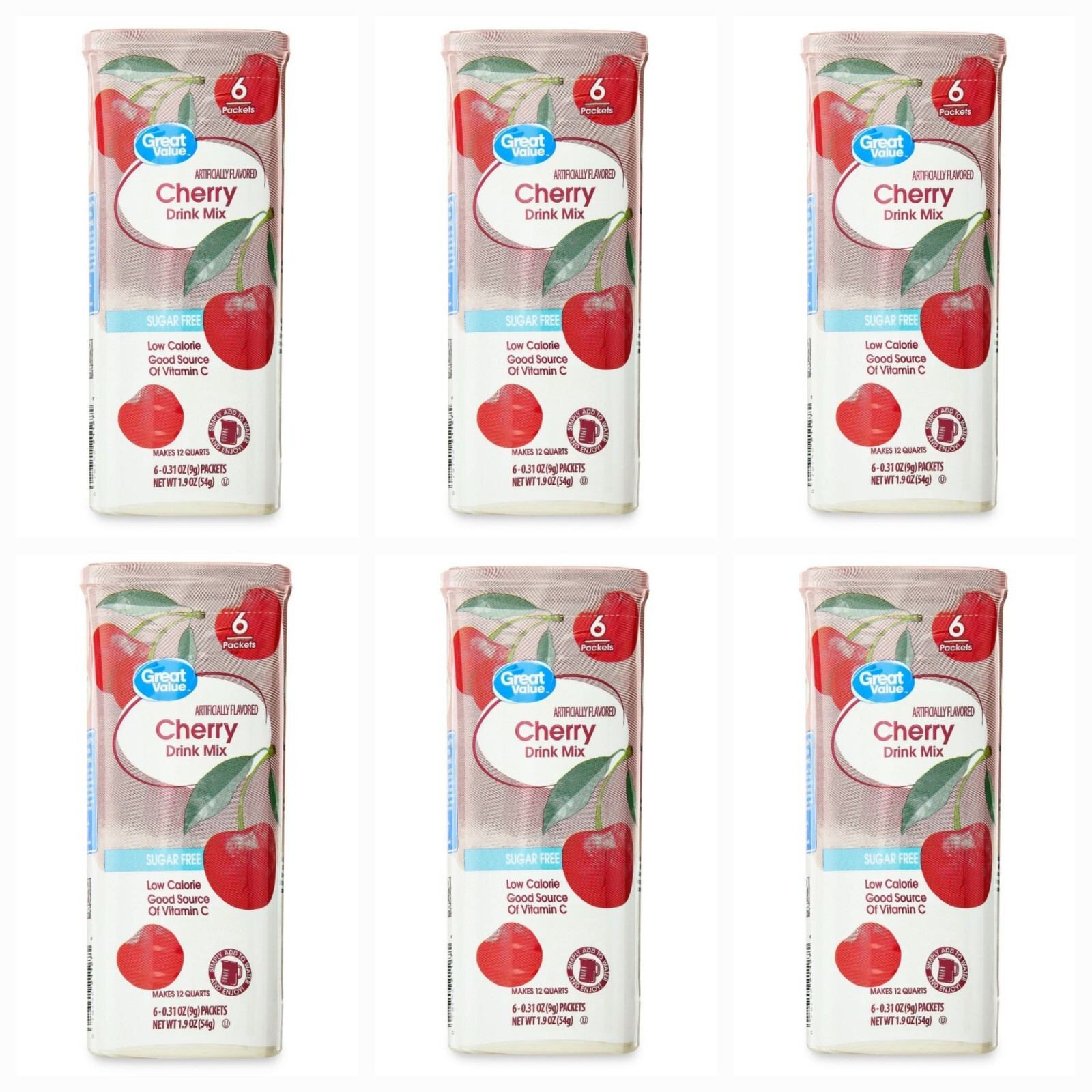 6 Pack – Great Value Sugar-Free Cherry Drink Mix 36 Packets Makes 72 Quarts
