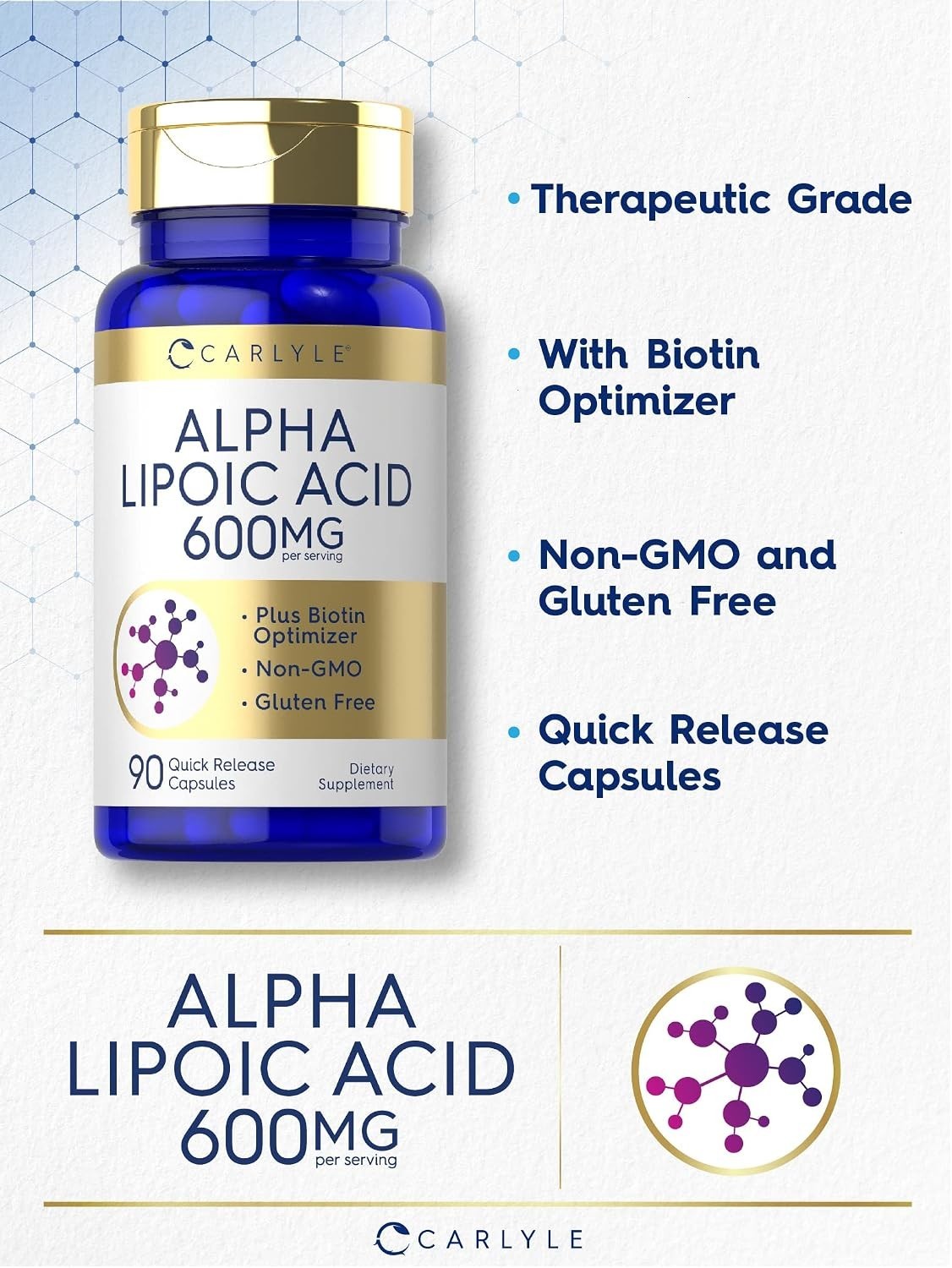 Acido Alfa Lipoico 600 Mg 90 Capsulas Pastillas Alta Calidad Puro Sin Gluten OMG