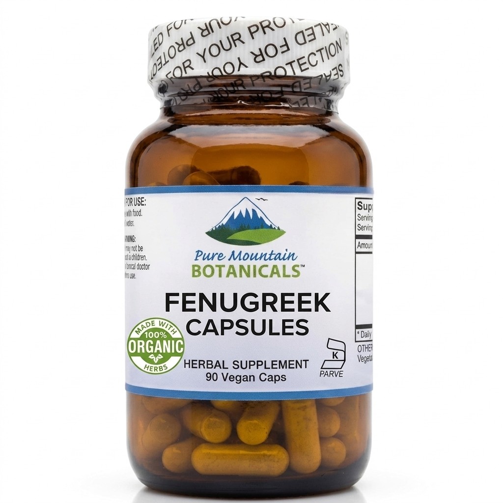 Pure Mountain Botanicals Fenugreek Capsules Organic Fenugreek Seed Supplement