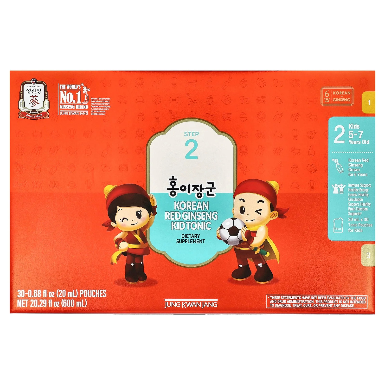 2 X JungKwanJang, Korean Red Ginseng Kid Tonic, Step 2, 5-7 Years Old, 30 Pouch