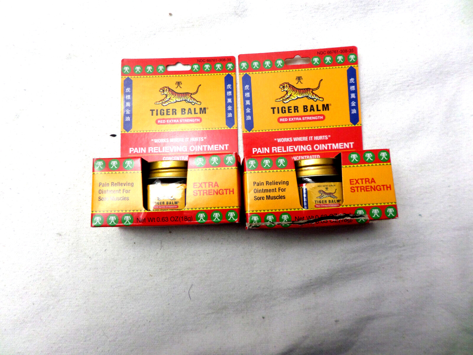 2-Tiger Balm Pain Relieving Ointment- Red Extra Strength 0.63 oz each Exp 07/25