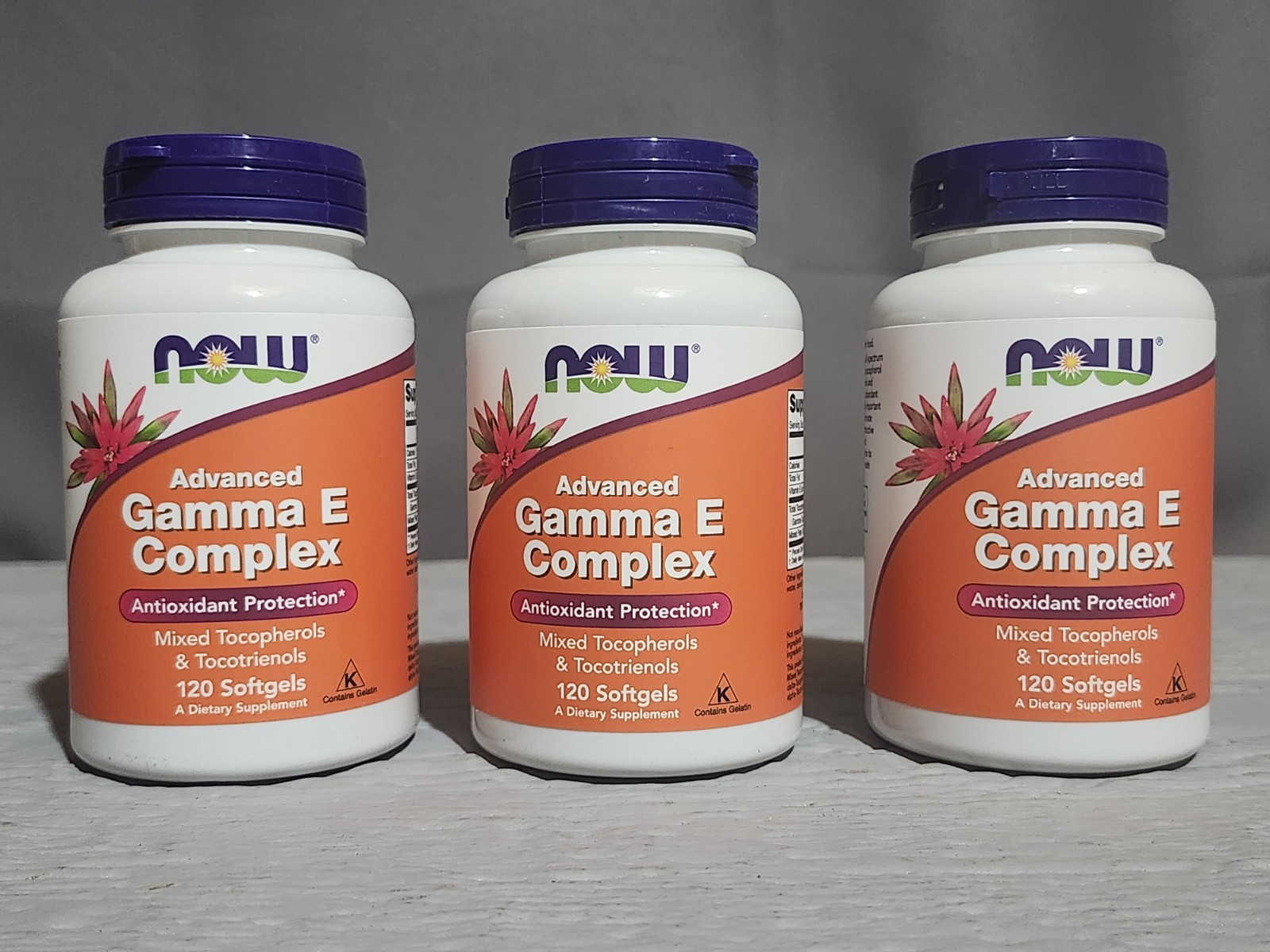 Lot of 3 – NOW FOODS Advanced GAMMA E COMPLEX 120 Softgels per Bottle Exp 08/28