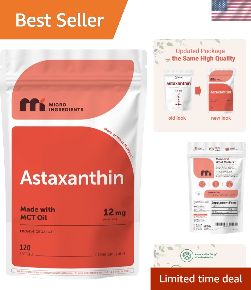 Triple Strength Astaxanthin Softgels with MCT Oil – 4 Supply (120 Count)