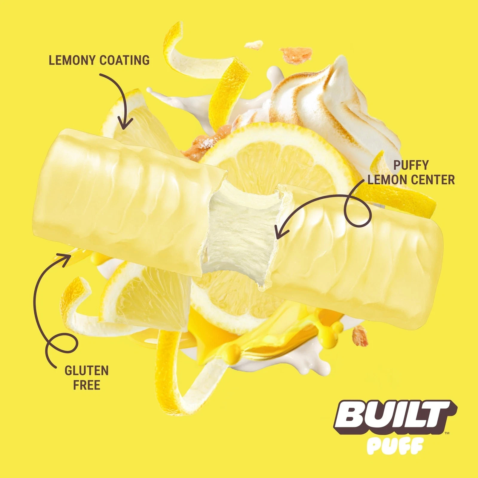 BUILT Bar, Puff Protein Bar, Lemon Meringue Pie, 16G Protein, Collagen, 150 Calo
