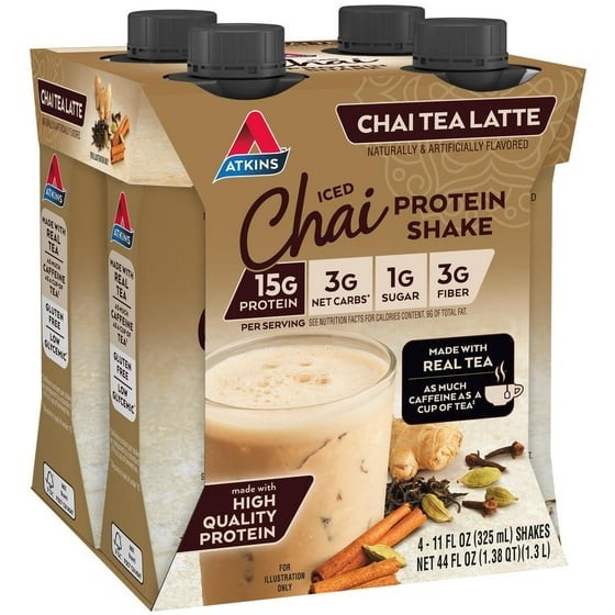 Atkins Chai Tea Latte Flavored High Protein Shake, Ready to Drink, Low Sugar and