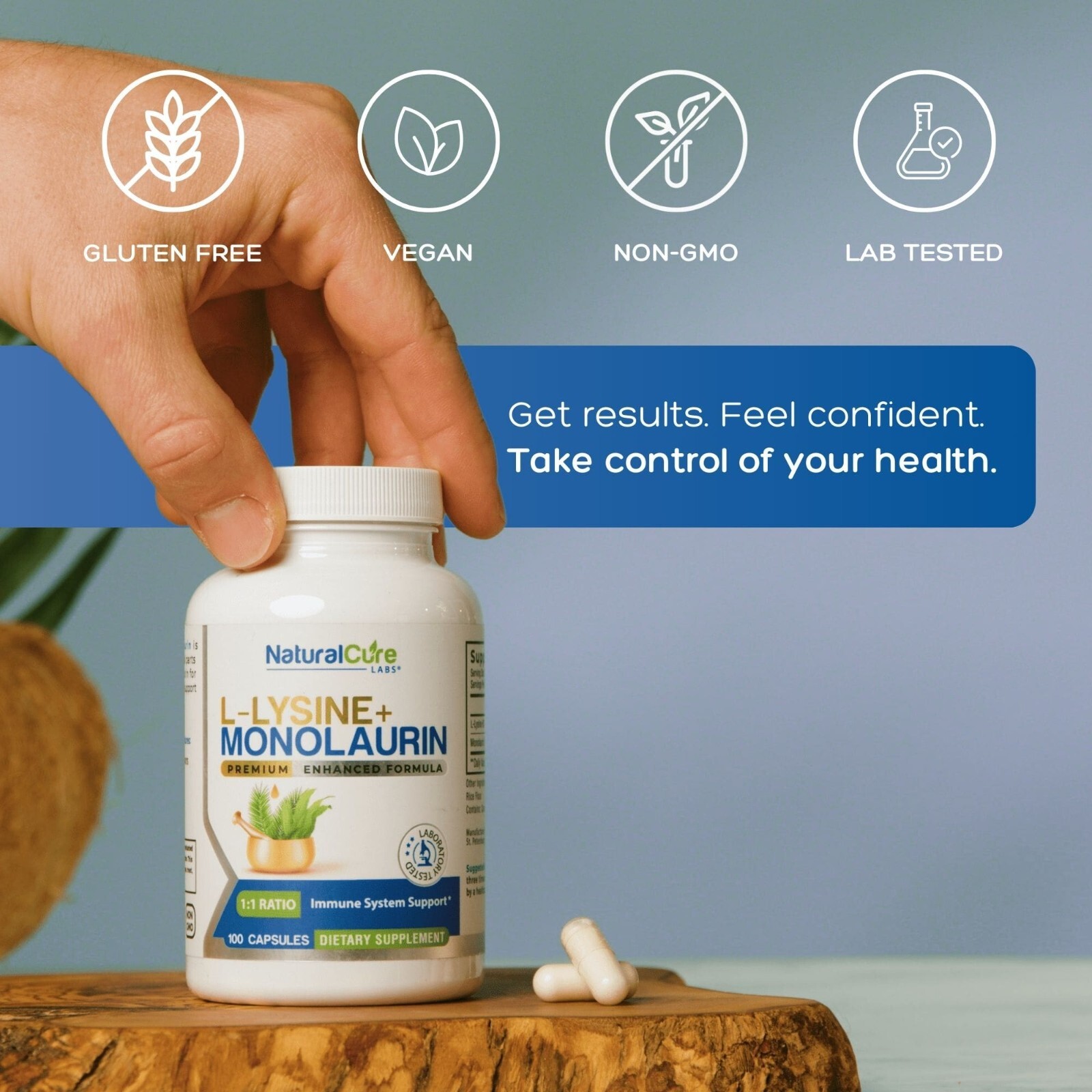 Natural Cure Labs L-Lysine + Monolaurin 600mg 1:1 Ratio