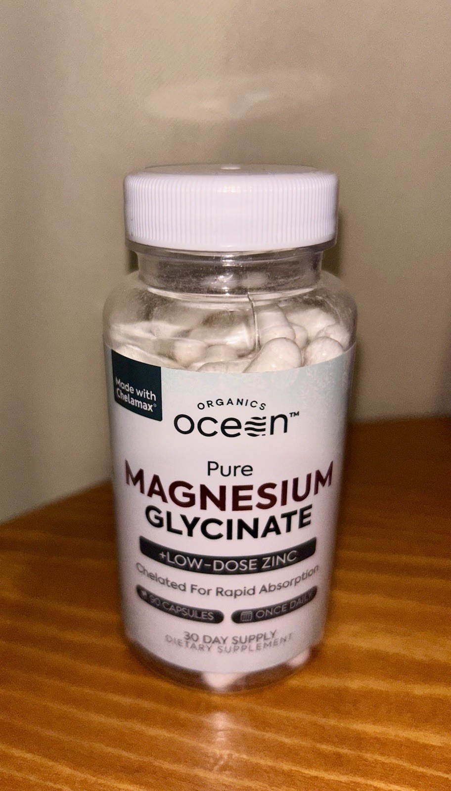 Organics Ocean Pure Magnesium Glycinate +Zinc for Sleep-Chelated-90 Capsules
