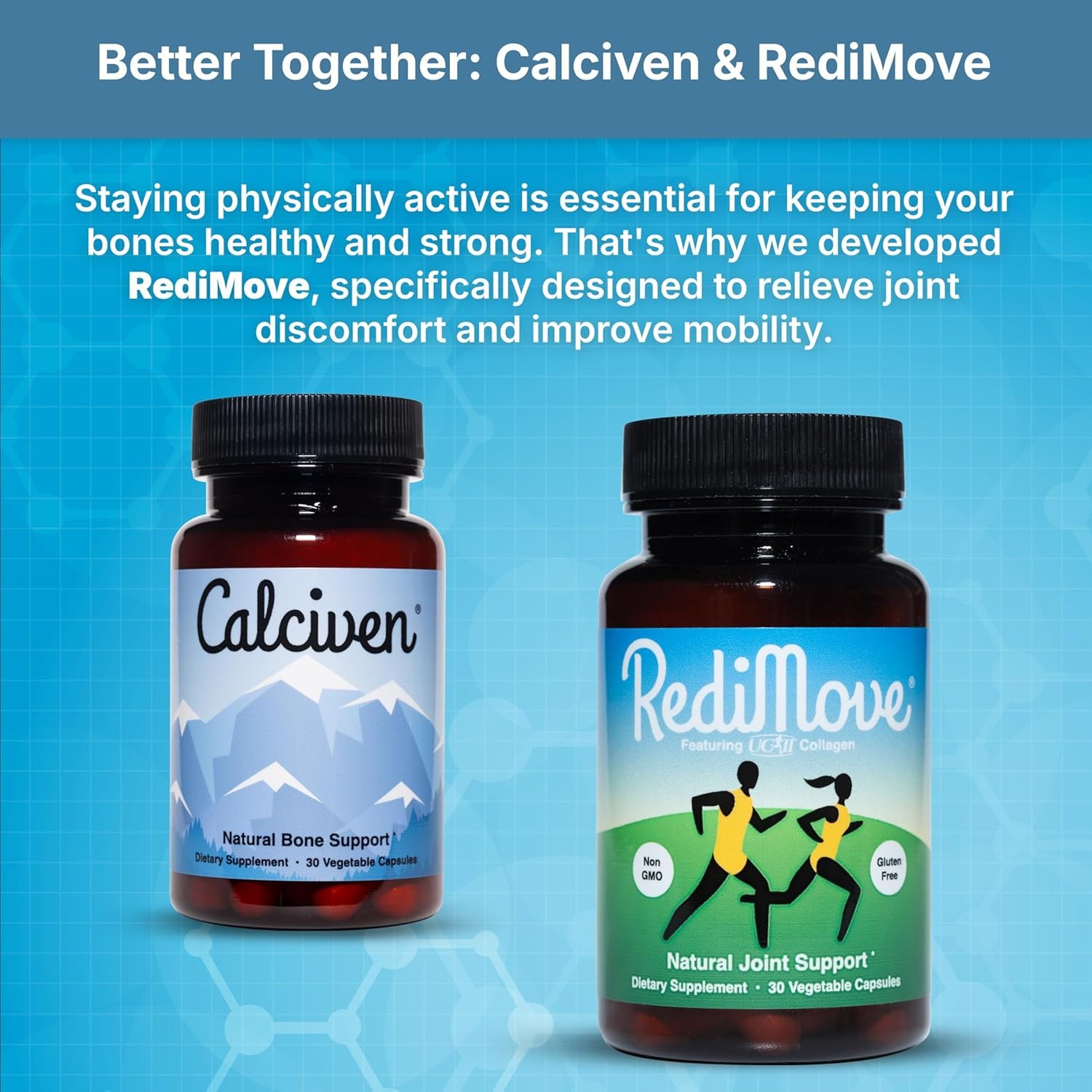 （1-5 pack）Calciven Natural Bone Support 30 Vegetable Capsules, 06/28