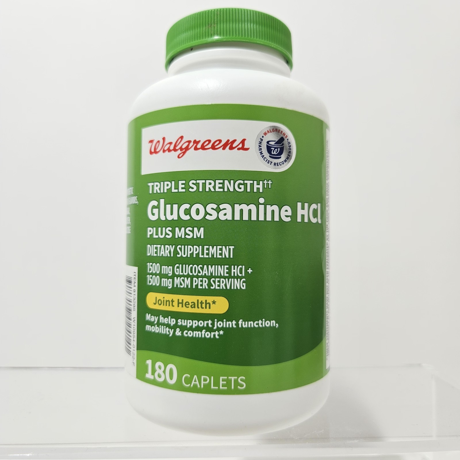 Walgreens Triple Strength Glucosamine HCI+MSM Joint Health 180 Caplets Exp 07/28