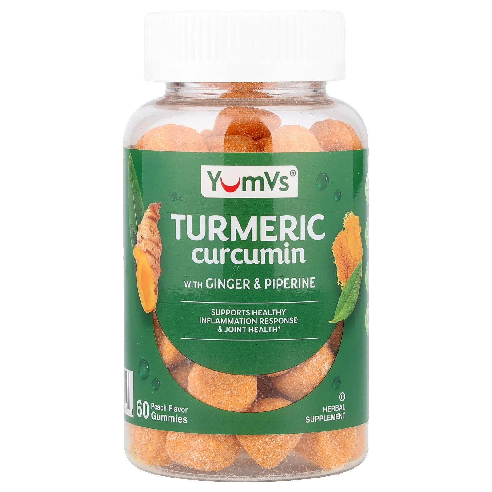 2 X YumVs, Turmeric Curcumin With Ginger & Piperine Gummies, Peach, 60 Gummies